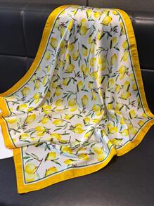 1 Peça Lenço de Pescoço de Cetim Quadrado Pequeno com Estampa de Limão em Cores Brilhantes de Verão para Mulheres, Lenço de Pescoço Macio e Elegante