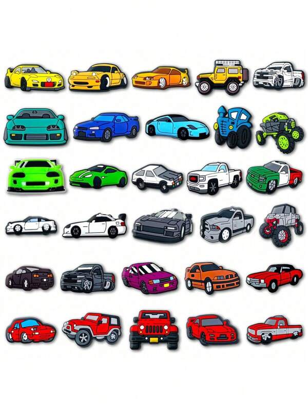12Pcs Random Car Series Cartoon Shoes Charms For Clogs Sandals Decoration, Shoes DIY Accessories