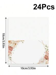 24pcs Floral Pink & Green Themed Foldable Wedding Place Cards, Suitable For Wedding Reception, Party, Birthday, Can Be Written On