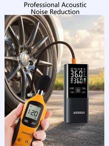 AIERSUI 新款无绳汽车空气压缩机，150PSI 19 缸汽车轮胎充气机，带数字压力表的电动气泵，6000Mah 便携式手机电源。 - 黑色 - 查看 3