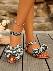 1 Pair Summer Teenage Girl Casual Outdoor Vacation Bow Decor Flat Sandals - Multicolor - View 4