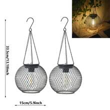 1pc Outdoor Solar Hanging Lamp, Iron Wire Cage With Tungsten Filament Bulb, Decorative Garden Lighting For Garden, Yard, Balcony, Patio, Path