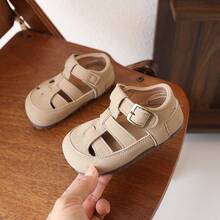 1 Pair Children's Sandals With PU Upper, Non-Slip Thick Sole, Hook And Loop Closure, And Cushioned Insole - Camel - View 6