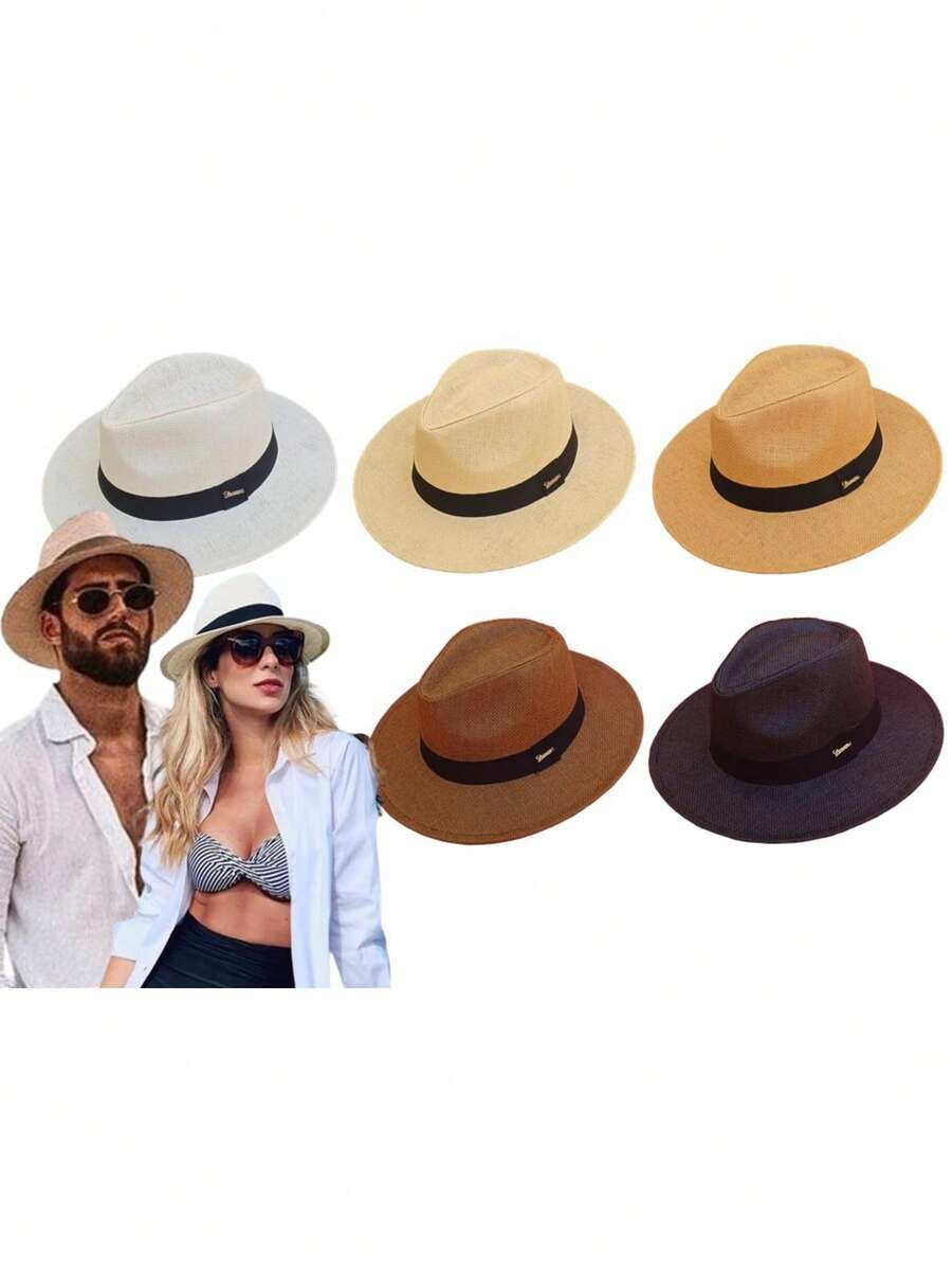 FASHION PANAMA HAT SHANTUNG FEDORA STRAW BLACK BAND QUALITY PROMOTION - White Off - View 1