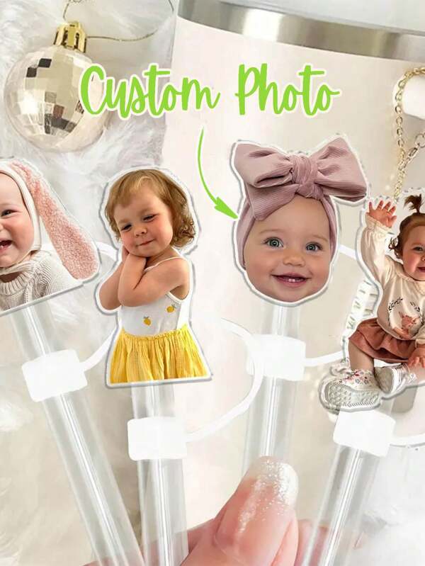 1pc Customized Acrylic Straw Topper, Personalized Photo, Silicone Straw Lid With Acrylic Pendant, Fits 30&40oz Tumblers, Reusable Straw Protector Decoration Accessory For Water Bottles, Personalized Mother's Day Gift For Mom, Children Photo Straw Lid, Cup Accessory Straw Lid, Gift For Grandma, Ideal Customized Straw Lid For 30 40oz Tumblers, Tumbler Lid Accessory