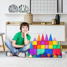 Magnetic Tiles,34PCS 3D Building Blocks, Magnets Building Set For Kids, Construction STEM Stacking Toys, Magnets Toy Gift For Toddlers, Boys And Girls - 彩色 - 查看 3
