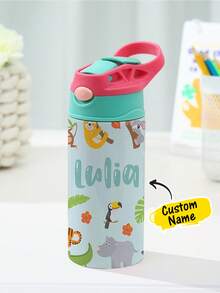 1pc Custom Name Stainless Water Bottle With Silicone Straw, Custom Water Bottle, 12oz - 350mL, Personalized Name Insulated Cup, Personalized Stainless Water Bottle, Custom Names Insulated Leak Proof Lid, 5 Colors Available, Stainless Cup, Stainless Bottle, Spill-Proof Lid, First Day Of School, Back To School Gift, Water Bottle For Party, Travel, School ,Travel Organizer ,Spring+Tableware - sở thú - Xem 17