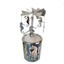 Custom Stainless Steel Metal Spinning Carousel Windmills Seahorse Rotary Candle Holder For Gifts