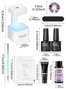 peacecolor 5Colors Poly Nail Gel 16ML Kit With Mini UV/LED Nail Lamp, Brown And Black Glitter Poly Extension Gel Polish & 30ML Nail Cleaner Slip Solution, 50PCS Nail Form, Multicolor Nail Rhinestone, 8ML Base And Top Coat. Builder Nail Gel Set Nail Supplies Extension Tool For Women Nail DIY Ideal Gift