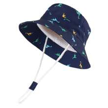 Sombrero protector solar para niños y niñas pequeños con estampado de dinosaurios, de ala ancha, para el verano y uso al aire libre, con cordón para la barbilla