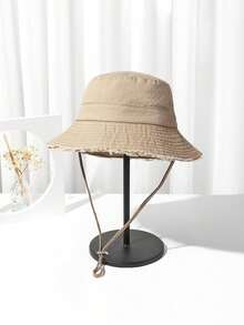 1pc Women's Drawstring Frayed Bucket Sun Hat, Soft Fabric, Windproof, Sunshade, Outdoor Fashion, Gift - Multicolor - View 20