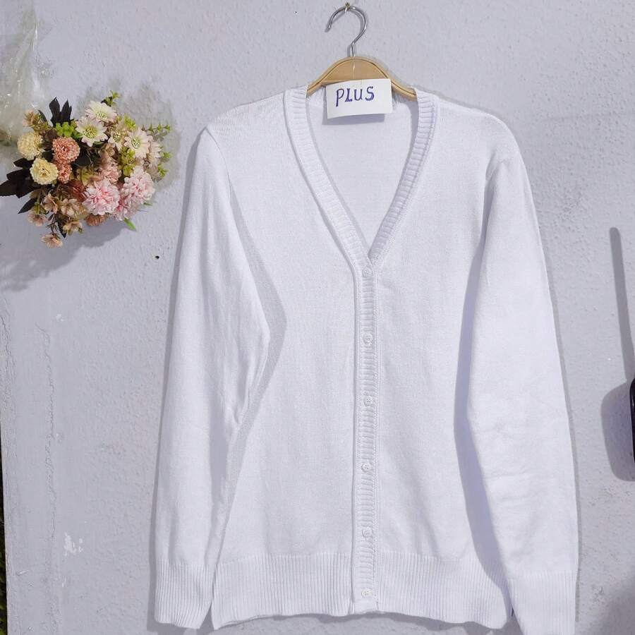 Women's Plus Size Knitted Cardigan - Blanco - Ver 1