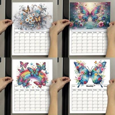 1pc/Set DIY Butterfly Diamond Painting Fridge Magnet Calendar - Flowers Diamond Art Calendar, Size 40cm*29.5cm/15.75in*11.61in Creative Design Refrigerator Magnetic Sticker, Handwritten Planning With To Do List For Home Office Planning, A Good Gifts For Family And Friends, Suitable For Festival And Holiday