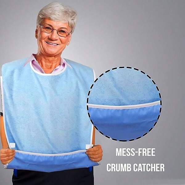 Bavoir imperméable et anti-taches pour personnes âgées, style avec poche, bavoir ajustable pour hommes et femmes âgés