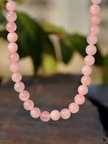 Bohemian Style Natural Stone Necklace, Elegant & Delicate 8mm Colorful Beryl & Rose Quartz Choker, Natural Healing Crystal Jewelry To Soothe Emotions And Balance Energy (Natural Stone Color Random)