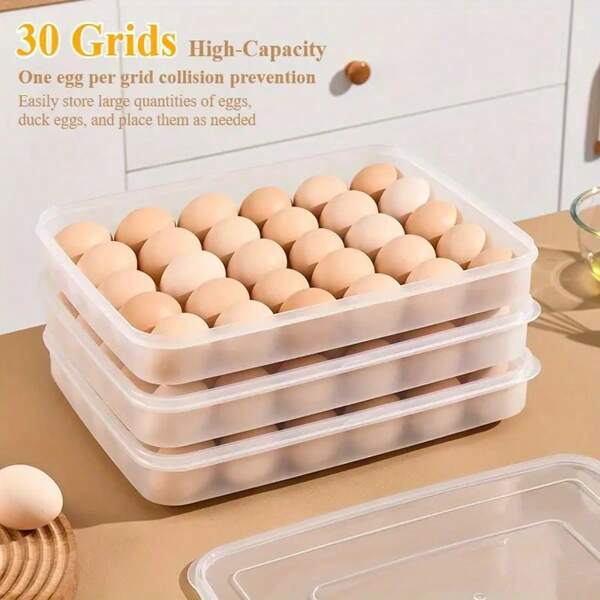 1pc 30 Compartment Refrigerator Egg Rack Leak Proof Reusable Plastic Storage Tray With Flip Cover, Perfect For Organizing Eggs And Other Foods, Perfect For Graduation And Summer Season Graduation Gifts, Modern Kitchen Accessories, Reusable Storage Tray Refrigerator Egg Rack Egg Storage Rack