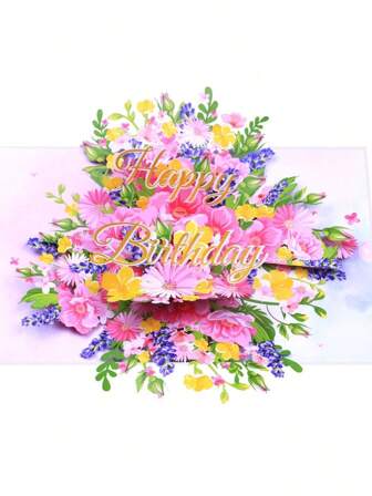Carte d'anniversaire pop-up pour femmes - Carte 3D surprise exquise avec fleurs roses romantiques - Cadeau pour épouse, petite amie, maman, grand-mère - Carte d'anniversaire joyeux avec enveloppe