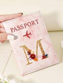 1pc A-Z 26 Letters Fashionable Letter Print Stylish Burgundy Passport Cover, Premium PU Leather Passport Wallet With Multi-Card Pockets For Credit Cards, Boarding Passes, And IDs, Compact And Portable Travel Essentials Organizer For Women, Men Graduation - Pink - View 111