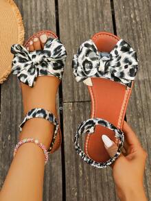 1 Pair Summer Teenage Girl Casual Outdoor Vacation Bow Decor Flat Sandals - Multicolor - View 2