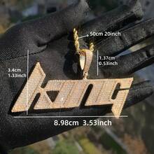 Colgante personalizado con letra y número, zirconia cúbica de latón, collar de hip hop personalizado DIY, joyería de uso diario para parejas, incluye cadena trenzada de 50 cm