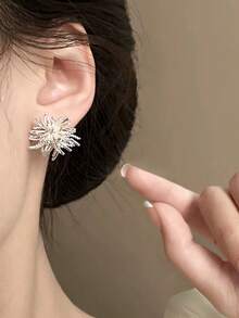 1 Cặp bông tai thiết kế pháo hoa pha lê thanh lịch, bông tai giản dị hàng ngày sang trọng tinh tế dành cho phụ nữ - Bạc - Xem 4