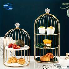 Elegant Double-Layer Birdcage Cake Stand - Golden Cast Iron Dessert Display For Living Room, Perfect For Snacks, Fruit & Sweets Dessert Table Display