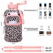 UKEIN Half Gallon Water Bottle With Storage Sleeve, 74oz Large Water Bottle With 2 Lids(Straw Lid And Chug Lid), Big Sports Water Jug For Gym With Strap, Drink Container With Handle - 粉紅豹紋 - 查看 2