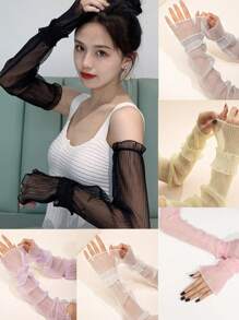 Ruffled Lace Sun Protection Arm Sleeves, Elegant Breathable UV Protection Loose Arm Warmers