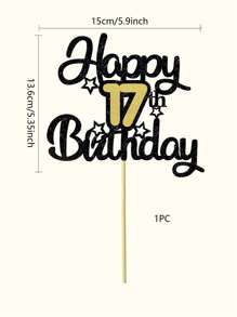 1 Pc Happy 17th Birthday Cake Topper Black Gold Glitter Cheers To 17 Years Birthday Cake Pick 17 Fabulous Cake Decoration For Happy 17th Birthday Anniversary Party Cake Decorations Supplies - Multicolor - View 2