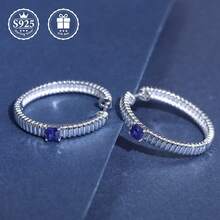 1 Pair S925 Silver Big Hoop Earrings With Lab-Grown Green Gemstones, Fashionable Round Earrings, Classic & Elegant, Suitable For Daily Wear, Party, Mother's Day Gift