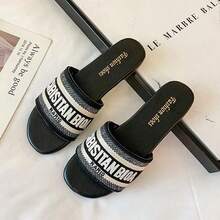 Zapatillas de casa de mujer con alfabeto bordado para exteriores,Pantuflas de Casa de Mujer - Negro - Ver 3