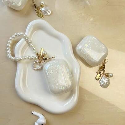 1个高级贝壳图案+珍珠挂链耳机保护套，兼容苹果2/3/4/Pro/Pro 2/Pro 3，防震保护套