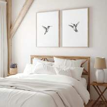 Set de 2 colibri neîncadrat schiță artă poster vintage tipărire canvas minimalistă păsări animale decor abstract de perete pictură retro pentru cămin, apartament, sufragerie, dormitor, decorațiuni moderne pentru casă