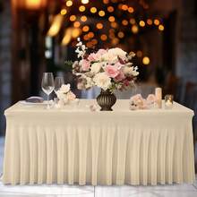 1pc/2pcs Rectangular Pleated Spandex Tablecloth, White/Black/Champagne, Wrinkle-Resistant & Washable, Solid Color Patio Table Cover For Wedding, Party, Christmas, Birthday