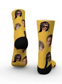 1 Pair Of Custom Family Photo Profile Socks, Fun Gifts For Couples, Valentine's Day, Birthdays And Special Occasions, Fun Socks, Fun Gifts For Couples, Valentine's Day, Birthdays And Special Occasions, Fun Socks, Mother's Day, Father's Day, Family Custom Face Socks - Custom Photo Calf Socks, Fun Gifts