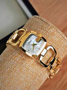 1 pieza Reloj de mujer de alta gama con estilo francés sencillo y elegante, personalizado, con incrustaciones exquisitas de rhinestones, esfera de nácar, correa de acero inoxidable hueca, diseño retro elegante y de lujo versátil, resistente al agua, reloj de cuarzo adecuado para ocio, vacaciones, fiestas y uso diario, se puede usar como un regalo de cumpleaños u ocasión festiva