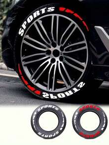 4PCS/8PCS Belly Baby Pig Racing Car Tyre Letter Sticker Decoration, Enhance Tyre Mobility, Geometric Rubber Car Tire Letter Stickers,White 'SPORTS' With Red Sequences, DIY Sports Car Tire Stickers, PE Material PVC Rubber Decals - Multicolor - View 13