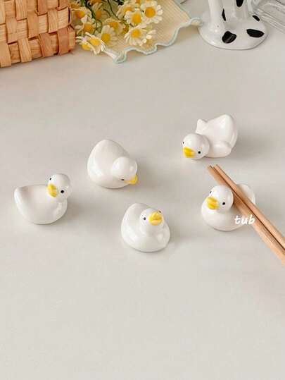 INS 可爱小鸭陶瓷筷子架，家用厨房筷子架毛笔架桌面装饰配件