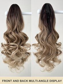 22-24 Inch Long Wavy Synthetic Hair Ponytail Extension, Light Brown Color, Heat Resistant Fiber, Suitable For Daily Wear - Brown Ombre - View 6
