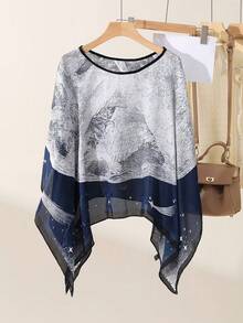 1pc Women's Floral Leopard Paisley Print Imitation Silk Scarf Shawl, Lightweight Sunscreen Hijab Headscarf, Vintage Fashion Beach Wrap - Multicolor - View 2