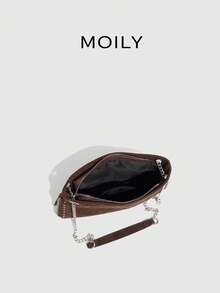 Solid Color Minimalist Luxury Velvet Fabric Fashion Cute Elegant Shoulder Bag, Rivet Decor Square Shape Party Handbag For Women - Brown - View 5