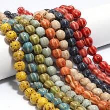 1 pieza Abalorios de calabaza de cerámica con rayas vintage, adecuados para hacer pulseras, collares, encantos de teléfono, joyería hecha a mano DIY, para primavera/verano