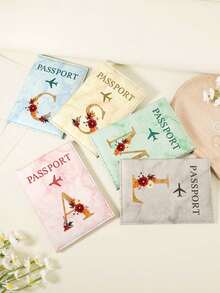 1pc A-Z 26 Letters Fashionable Letter Print Stylish Burgundy Passport Cover, Premium PU Leather Passport Wallet With Multi-Card Pockets For Credit Cards, Boarding Passes, And IDs, Compact And Portable Travel Essentials Organizer For Women, Men Graduation - Pink - View 4