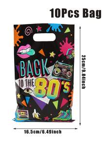10/25/50 件黑色“回到 80 年代”图案生日礼品袋，20 世纪 80 年代生日主题派对家庭朋友节日派对礼品包装袋，复古嘻哈主题生日派对感谢礼品袋，多用途礼品包装用品