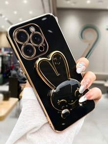可爱长耳兔立式电镀防摔手机壳，兼容 16/15/14/13/12/11/X/XS/XR/8/7 Plus/Pro Max，Galaxy S25/S24/S23/S22/S21/Note 20/A55/A54/A53/A52/A35/A34/A23/A16/A15/A14/A13/A12/A05S/FE/Ultra 4G/5G，Redmi Note 13 Pro，Infinix Hot 40i/Smart 8/Spark/GO 2024，OPPO Reno/VIVO/MOTO/Honor，时尚防震、防水、防刮花新款手机壳 - 黑色 - 查看 7