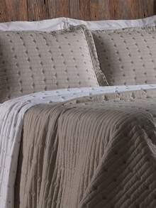 200 Thread Count Double-Sided Bedspread, Double/Queen/King/Single, Embroidered, 3-Piece Luxury Decor - 榛子 - 查看 2