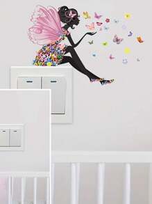 1 pièce/3 pièces/5 pièces Stickers muraux de fée et de papillon fantaisie - Autocollants de lampe amovibles et colorés, compatibles avec les interrupteurs, décorations finition mate pour la chambre à coucher et le salon, décoration imaginative pour la maison, tapis de bain, tapis de sol, décoration d'automne, accessoires de salle de bain