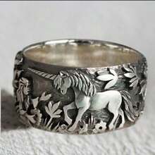 A Unicorn Flower Fashionable Women's Decorative Ring With A Retro And Unique Design, Suitable For Daily Wear - Màu Bạc Cổ - Xem 1