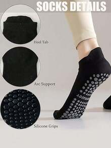 4 pares de calcetines de yoga de mujer multicolor con agarre antideslizante, aptos para pilates, ballet, baile, ejercicio descalzo, calcetines sin dedos antideslizantes, calcetines deportivos elásticos - Negro - Ver 4