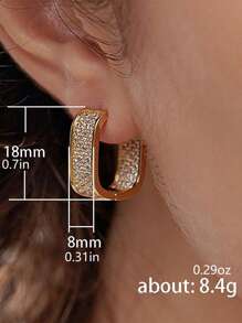 1 par de aros de aro de gota simple, pendientes de gota dorados gruesos, pendientes en forma de U, pendientes de aro ovalados con circonia artificial brillante, joyas elegantes y delicadas para mujer, regalo perfecto para ella